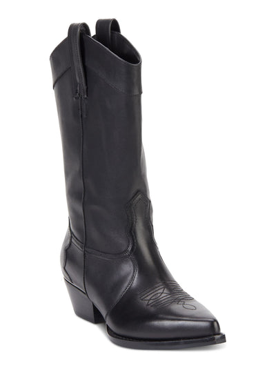 DKNY Womens Black Vamp Overlay Side Pull-Tabs Padded Laila Almond Toe Block Heel Leather Western Boot 6 M