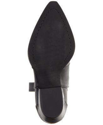 DKNY Womens Black Vamp Overlay Side Pull-Tabs Padded Laila Almond Toe Block Heel Leather Western Boot M