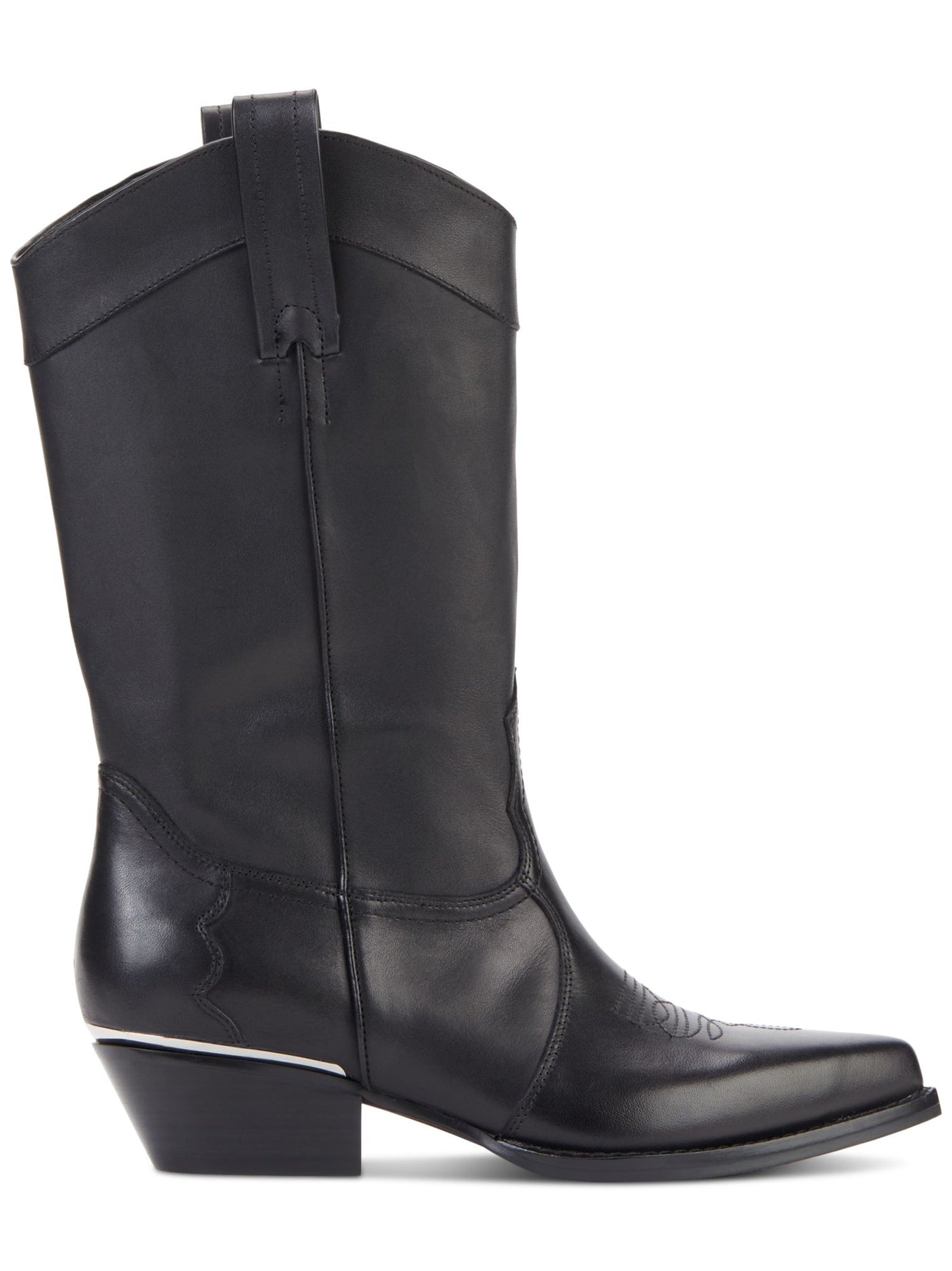 DKNY Womens Black Vamp Overlay Side Pull-Tabs Padded Laila Almond Toe Block Heel Leather Western Boot 5.5 M