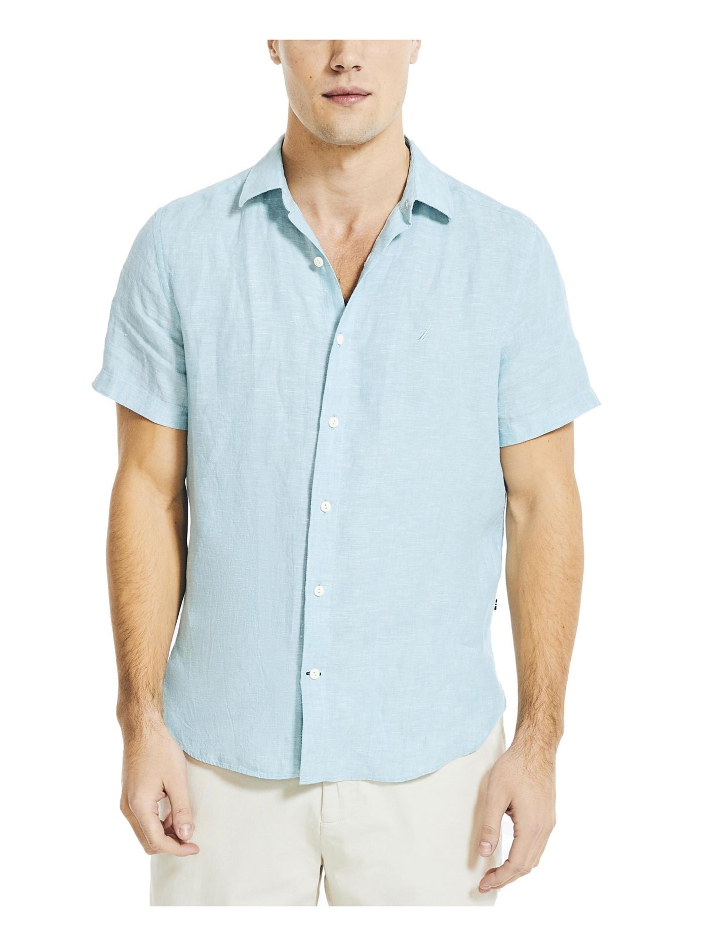 MICHAEL KORS Mens Blue Short Sleeve Slim Fit Button Down Casual Shirt XXL