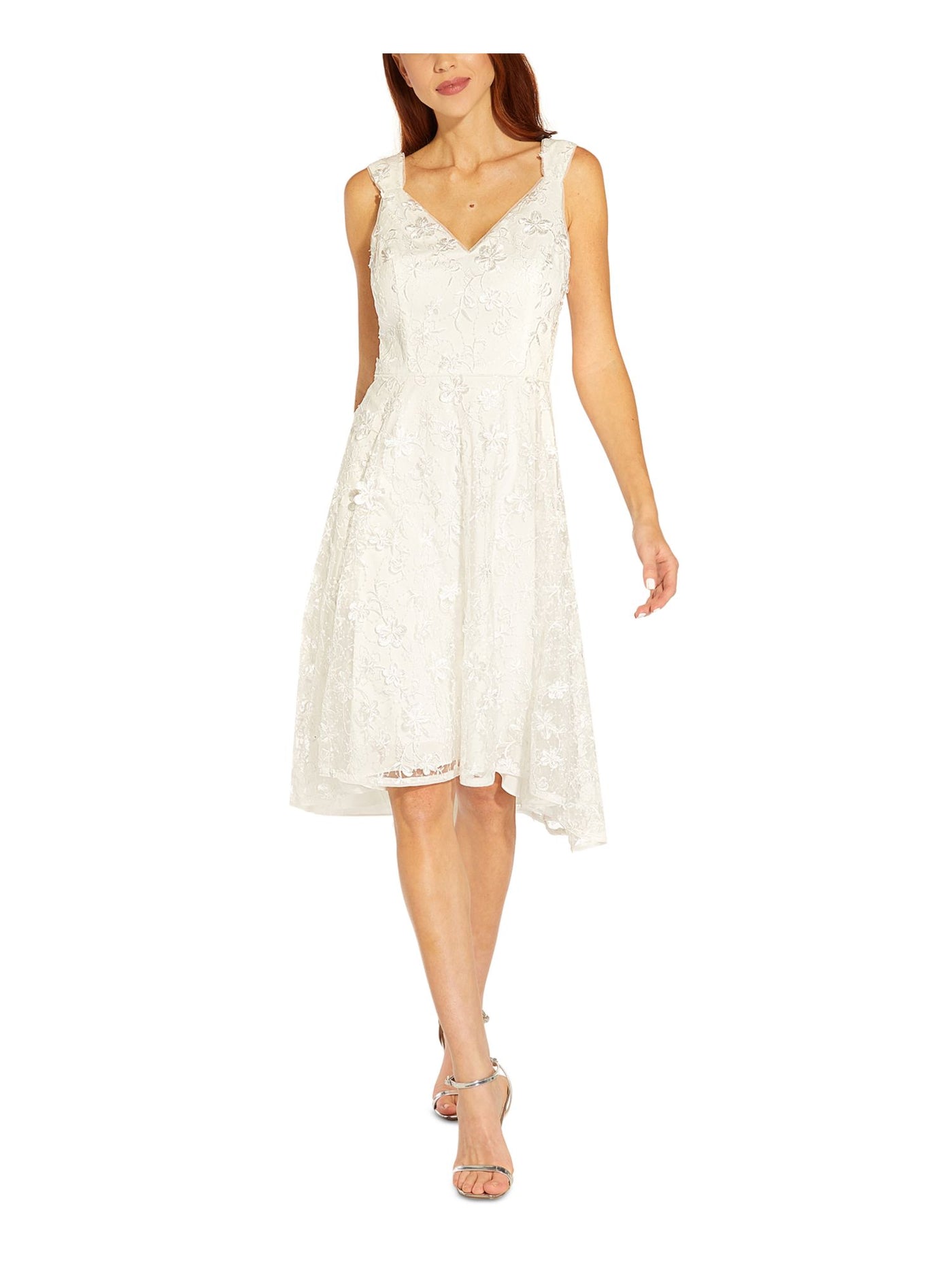 ADRIANNA PAPELL Womens White Zippered Lined Sleeveless V Neck Below The Knee Party Hi-Lo Dress 6