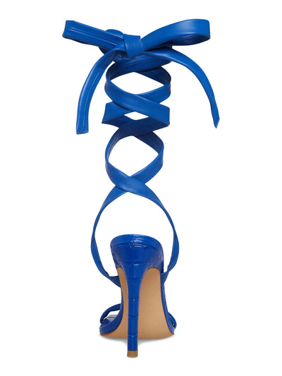 STEVE MADDEN Womens Blue Cushioned Utilize Square Toe Stiletto Lace-Up Dress Sandals Shoes 5 M