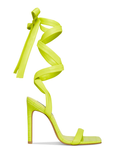 STEVE MADDEN Womens Green Crocodile Strappy Comfort Utilize Square Toe Stiletto Lace-Up Dress Heeled Sandal 9.5 M