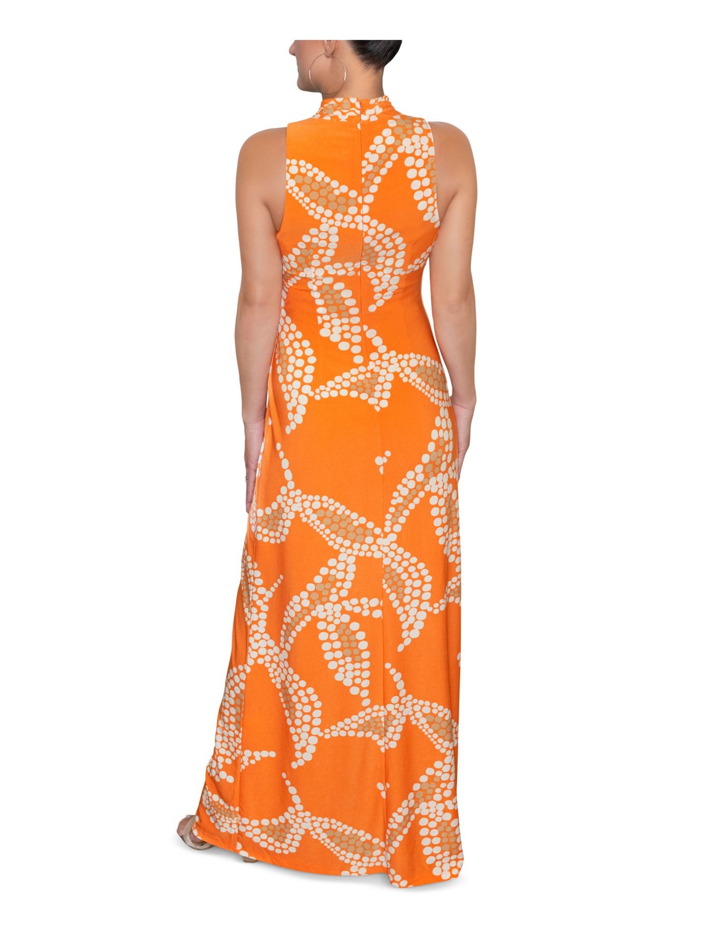 RACHEL RACHEL ROY Womens Orange Zippered Cut Out Back Slit Printed Sleeveless Halter Maxi Party Sheath Dress M