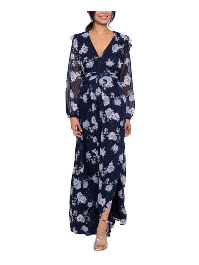 BETSY & ADAM Womens Zippered Long Sleeve V Neck Full-Length Formal Gown Dress