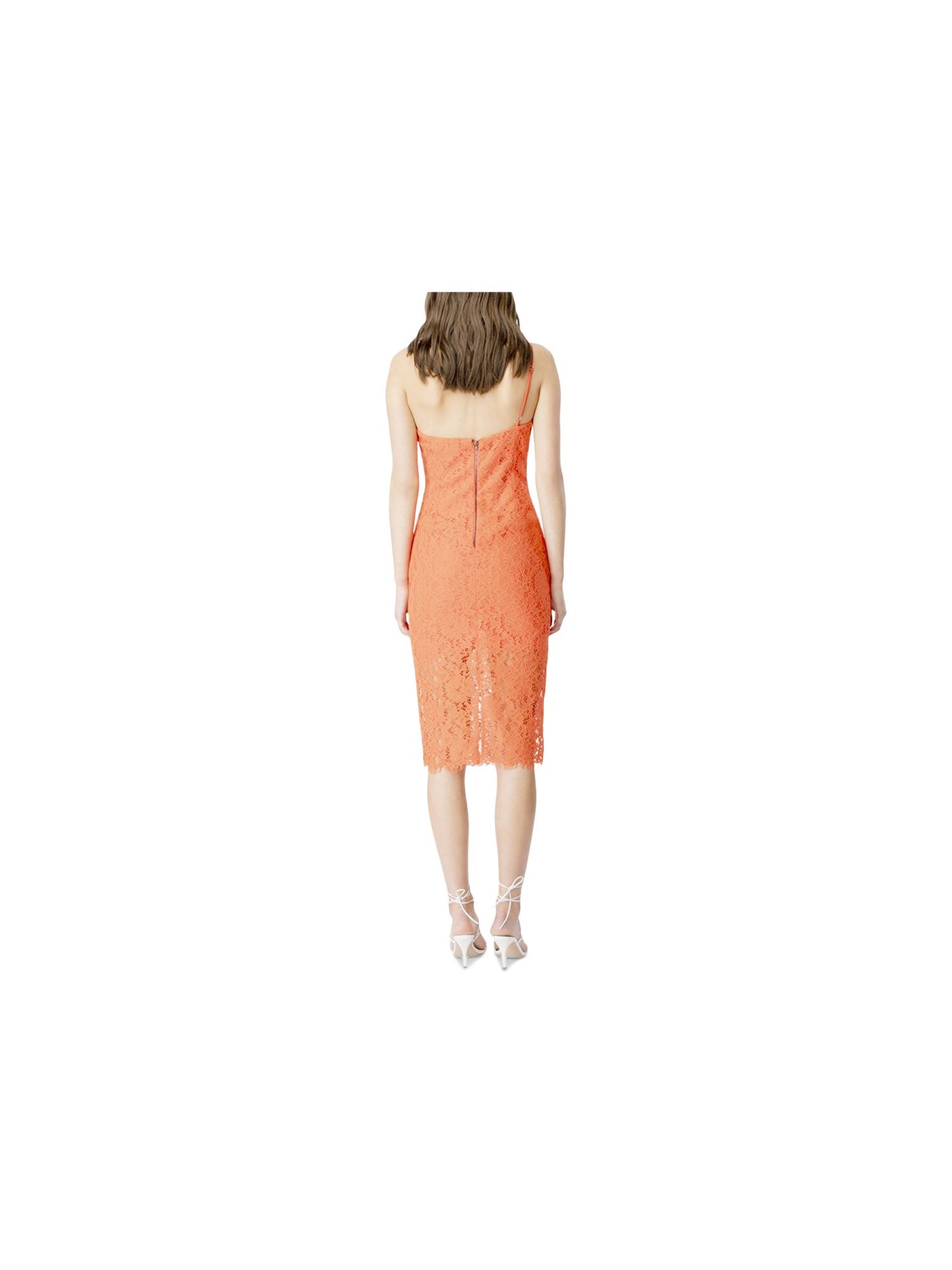 BARDOT Womens Orange Zippered Partially Lined One Strap Spaghetti Strap Asymmetrical Neckline Knee Length Evening Sheath Dress 4