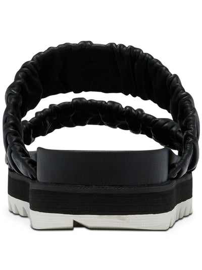 SOREL Mens Black 1" Sawtooth Platform Ruched Roaming Round Toe Wedge Slip On Leather Slide Sandals Shoes 6