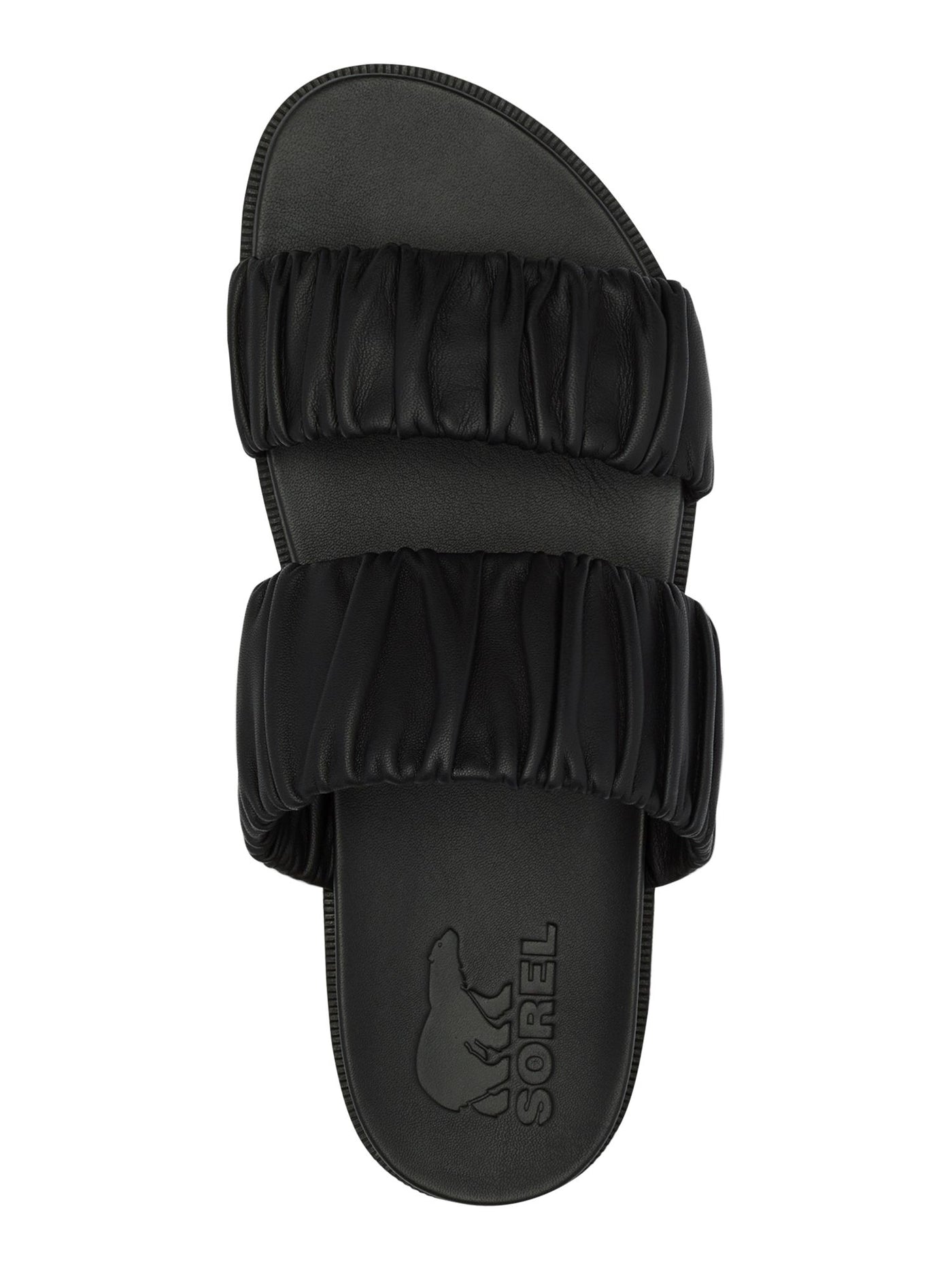 SOREL Mens Black 1" Sawtooth Platform Ruched Roaming Round Toe Wedge Slip On Leather Slide Sandals Shoes 6