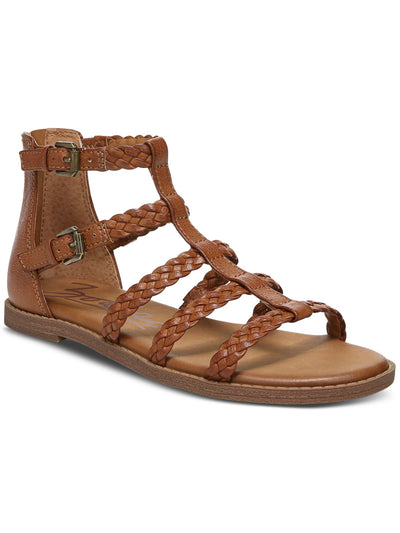ZODIAC Womens Brown Woven Buckle Accent Cushioned Camelia Round Toe Zip-Up Gladiator Sandals Shoes 6 M