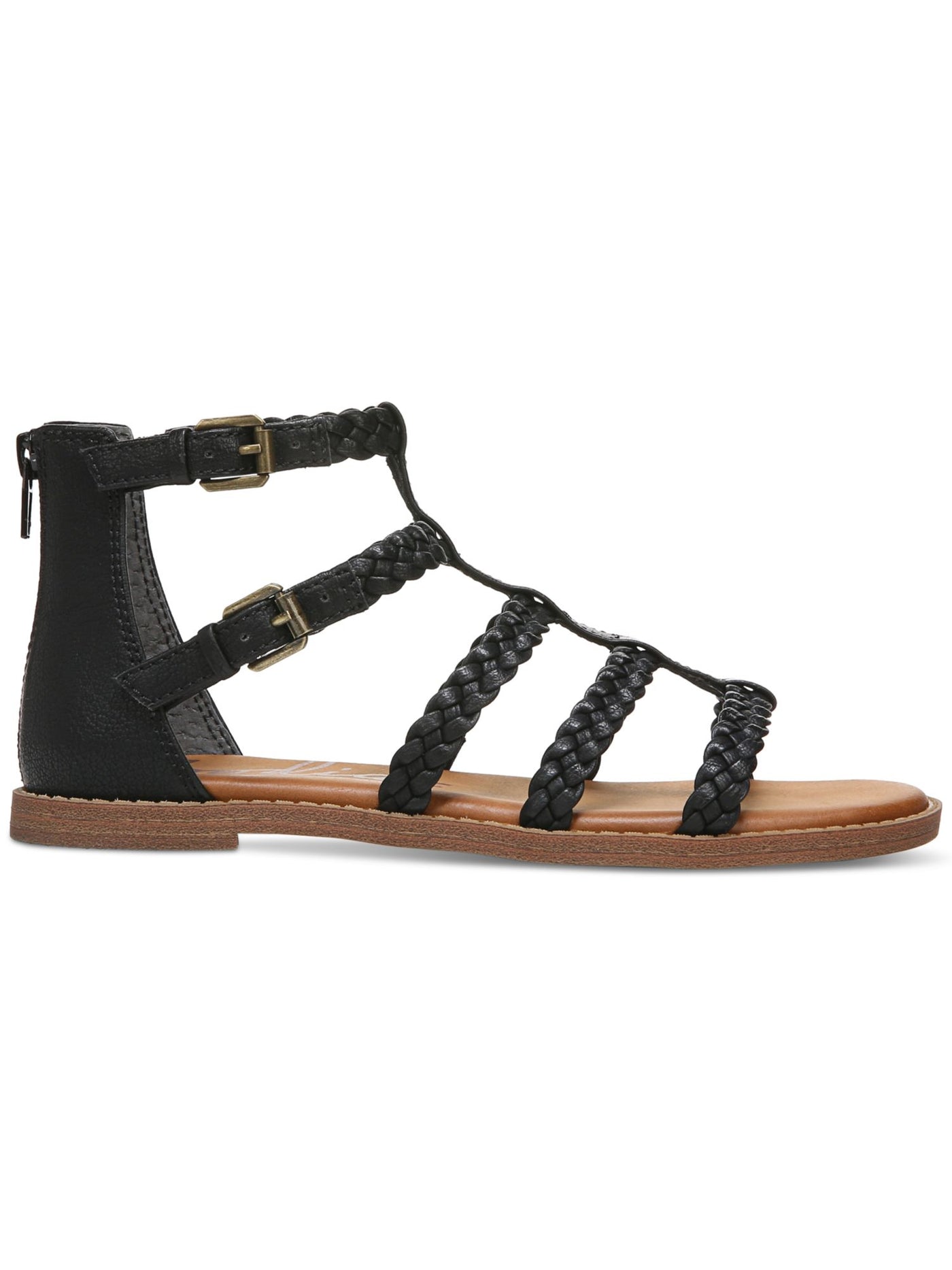 ZODIAC Womens Black Woven Buckle Accent Cushioned Camelia Round Toe Zip-Up Gladiator Sandals Shoes 6 M