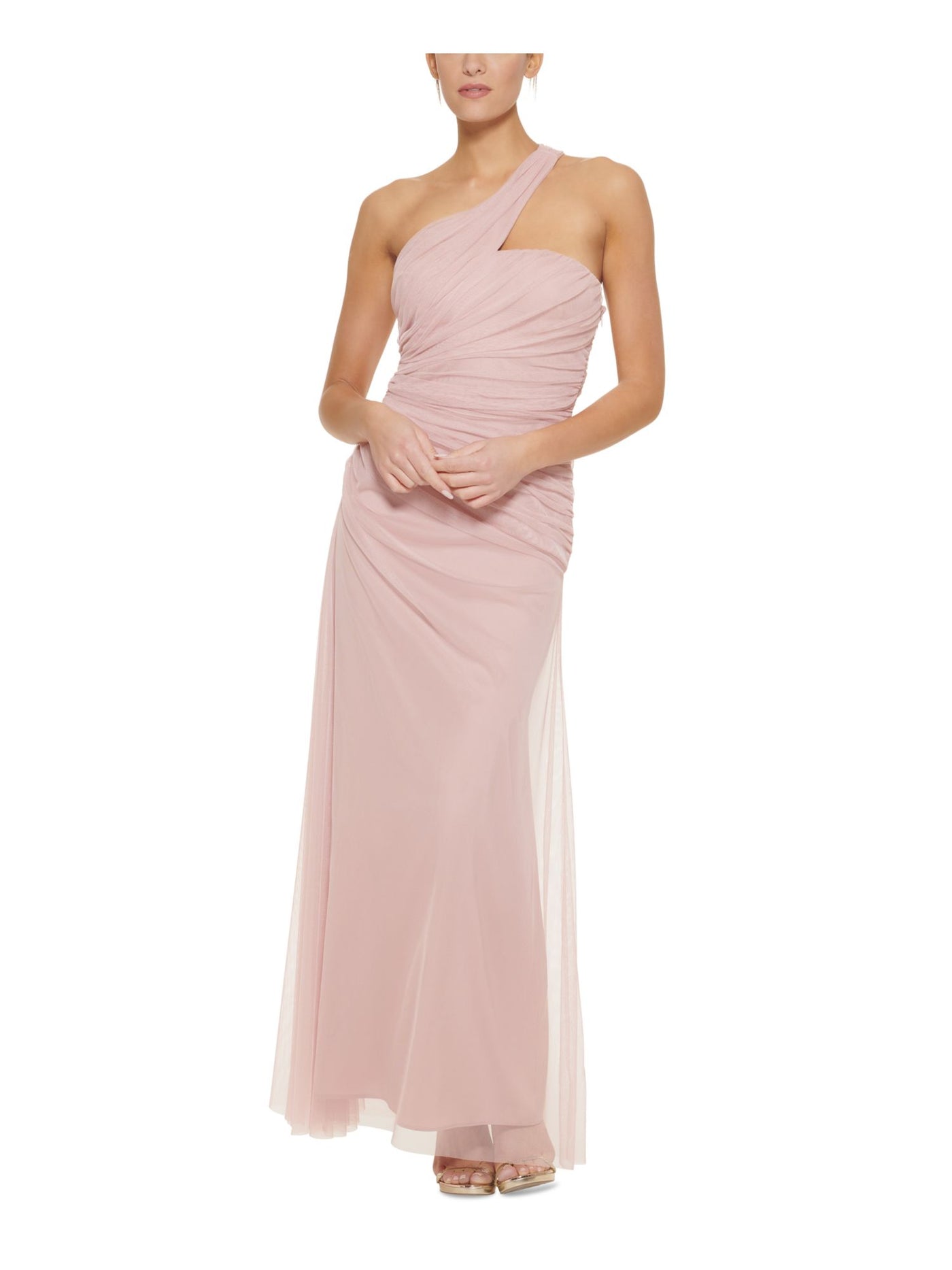 DKNY Womens Pink Cut Out Zippered Ruched Sleeveless Asymmetrical Neckline Full-Length Formal Gown Dress 12