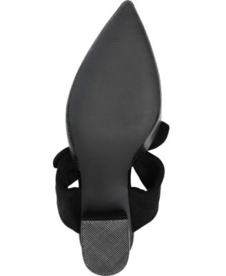 JOURNEE COLLECTION Womens Black Mixed Media Boxed  Snake Bow Accent Padded Melora Pointed Toe Block Heel Slip On Mules