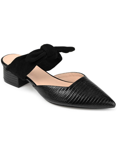 JOURNEE COLLECTION Womens Black Mixed Media Boxed  Snake Bow Accent Padded Melora Pointed Toe Block Heel Slip On Mules 7