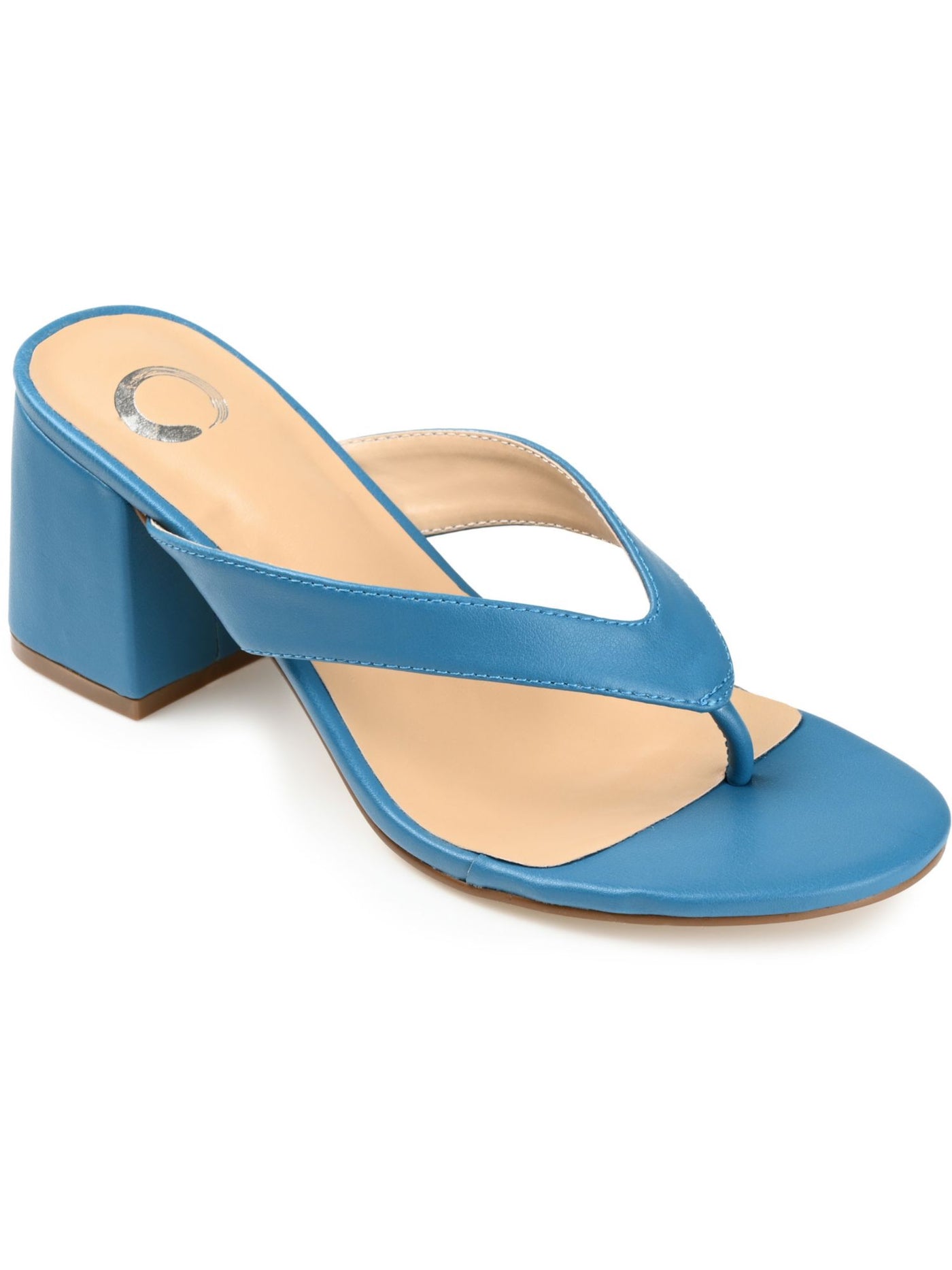 JOURNEE COLLECTION Womens Blue Padded Alika Open Toe Block Heel Slip On Thong Sandals Shoes 8