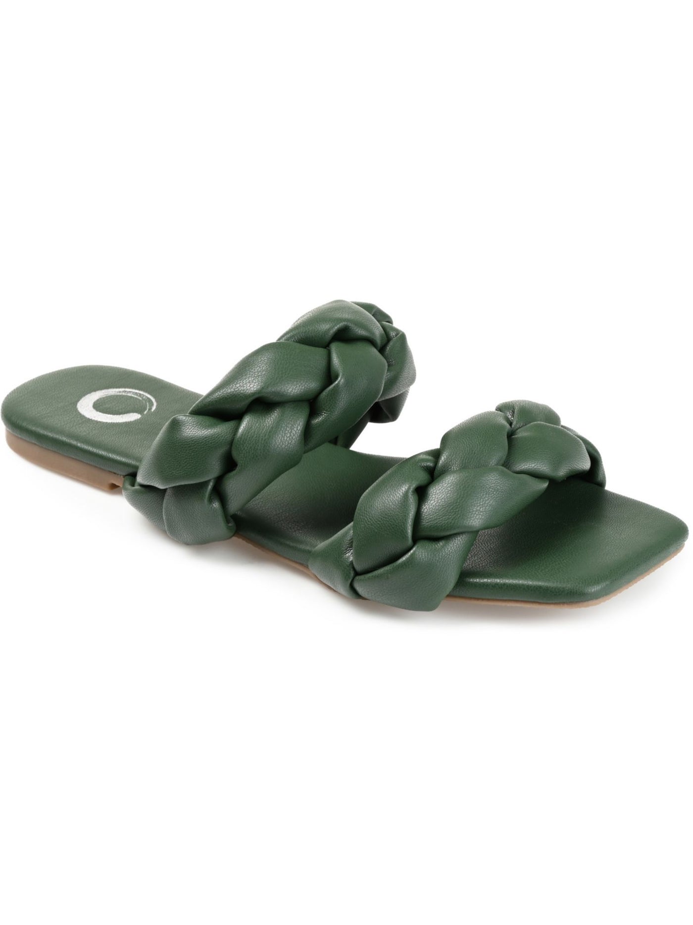 JOURNEE COLLECTION Womens Green Braided Padded Arietta Square Toe Slip On Dress Slide Sandals Shoes 6