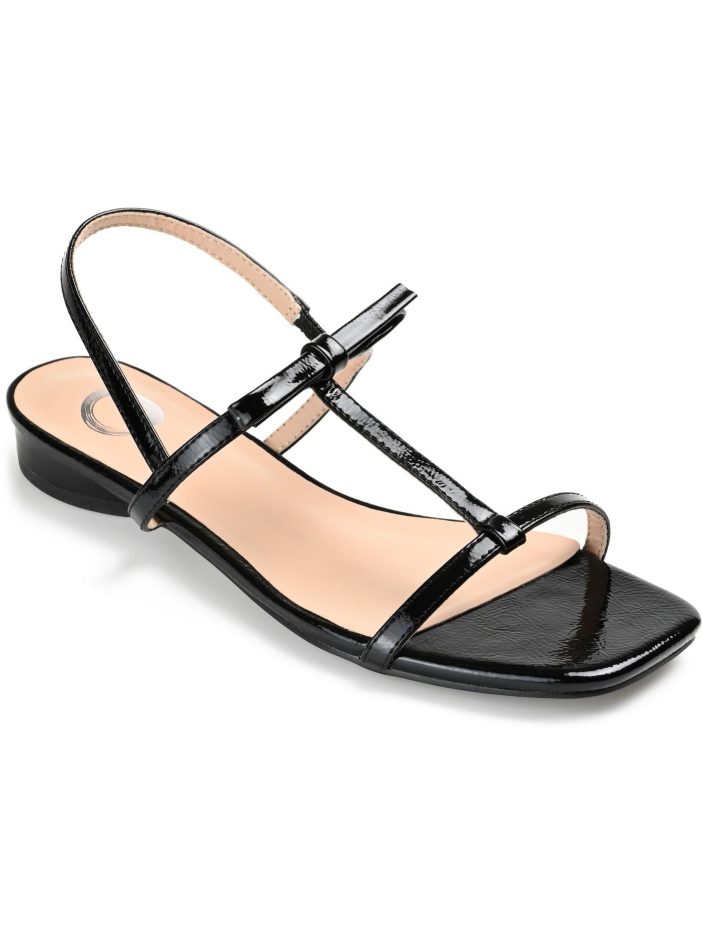 JOURNEE COLLECTION Womens Black Bow Accent Padded Goring T-Strap Zaidda Square Toe Block Heel Slip On Slingback Sandal 6.5 M