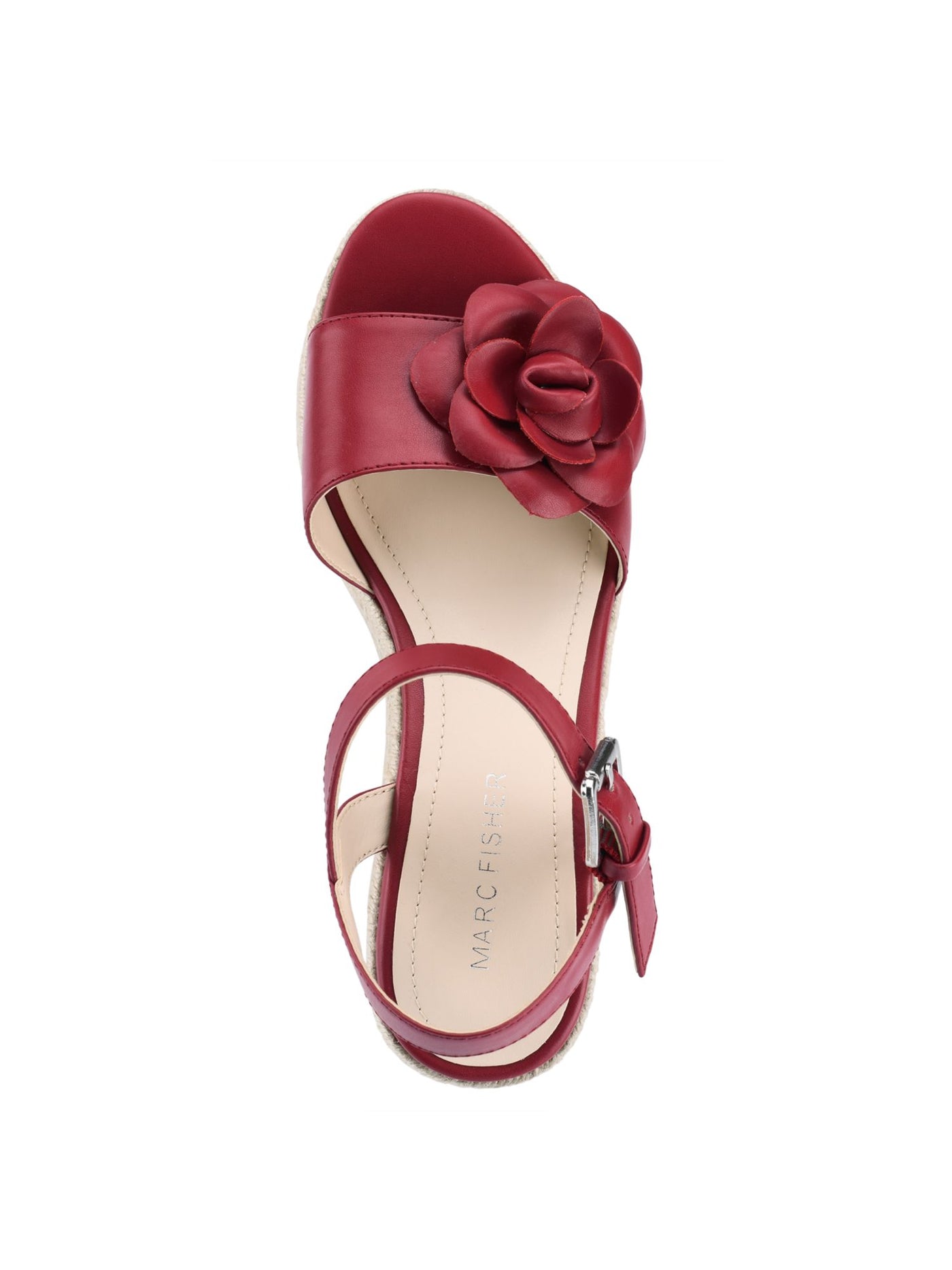 MARC FISHER Womens Red Padded Woven Flower Adjustable Strap Ankle Strap Venom Almond Toe Wedge Buckle Heeled Sandal 5.5 M