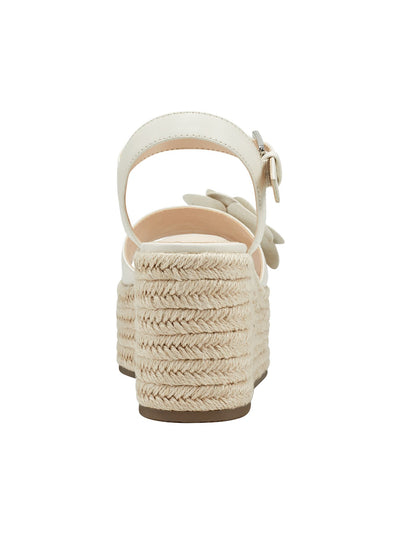 MARC FISHER Womens Ivory Padded Woven Flower Adjustable Strap Ankle Strap Venom Almond Toe Wedge Buckle Espadrille Shoes 8.5 M