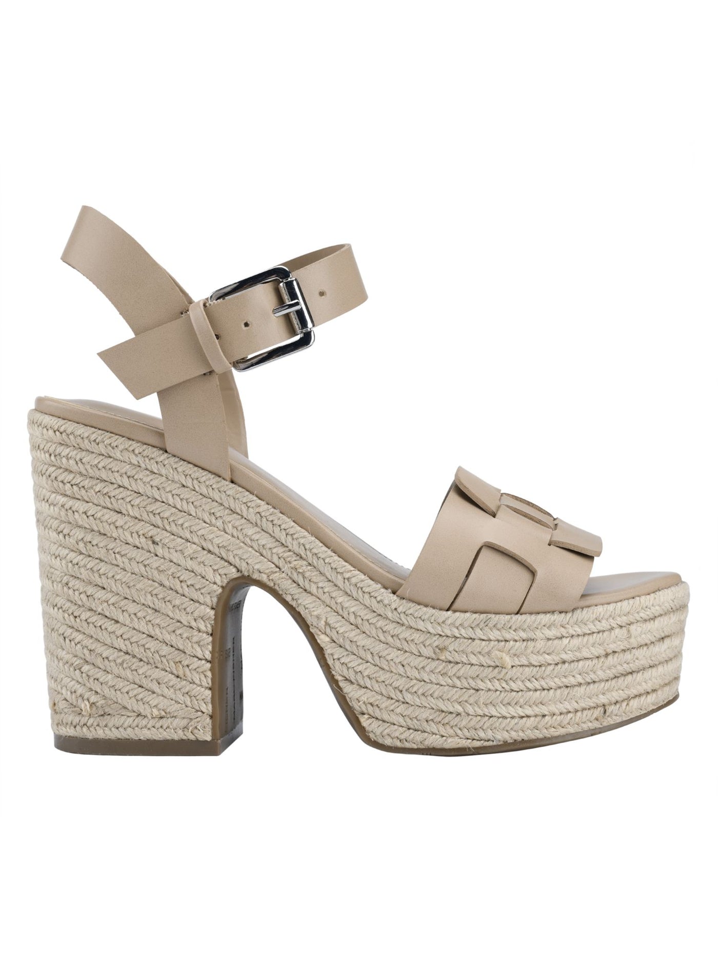 MARC FISHER Womens Beige Padded Woven 2" Platform Adjustable Strap Ankle Strap Viga Round Toe Block Heel Buckle Espadrille Shoes 8.5 M