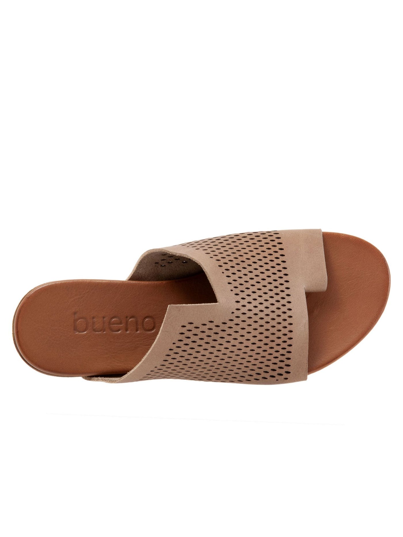 BUENO Womens Beige Perforated Tulla Round Toe Slip On Leather Sandals Shoes 38