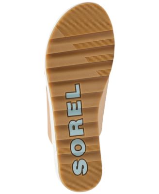 SOREL Womens Beige 1-1/2" Platform Wide Crisscross Straps Goring Padded Cameron Round Toe Wedge Slip On Leather Heeled