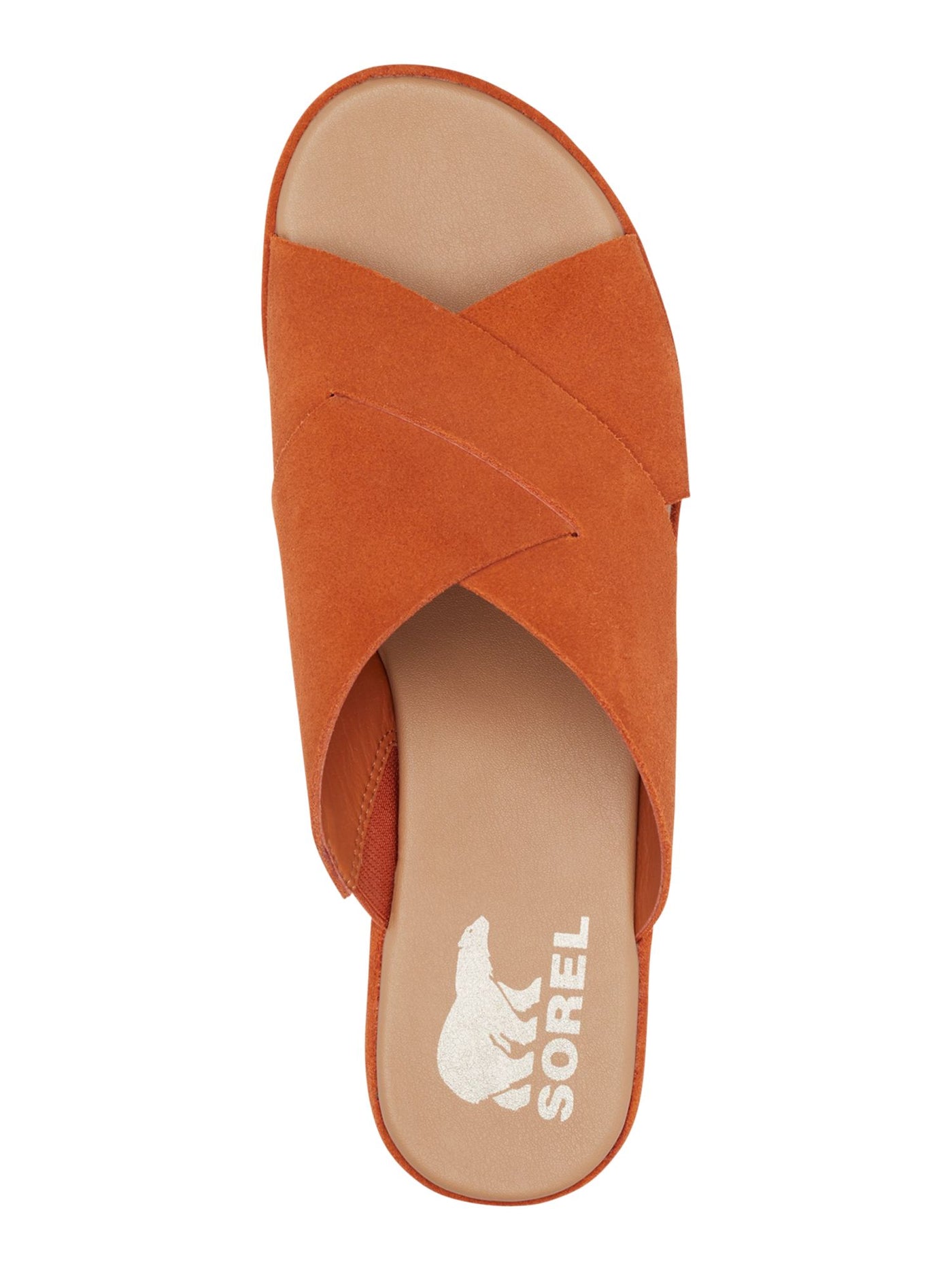 SOREL Womens Orange 1-1/2" Platform 2 Cross Straps Padded Slip Resistant Cameron Round Toe Wedge Slip On Leather Heeled Sandal 10