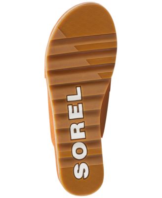 SOREL Womens Orange 1-1/2" Platform 2 Cross Straps Padded Slip Resistant Cameron Round Toe Wedge Slip On Leather Heeled