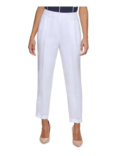 CALVIN KLEIN Womens White Zippered Pocketed Hook And Bar Closure Pleated Wear To Work Cropped Pants Petites 2P