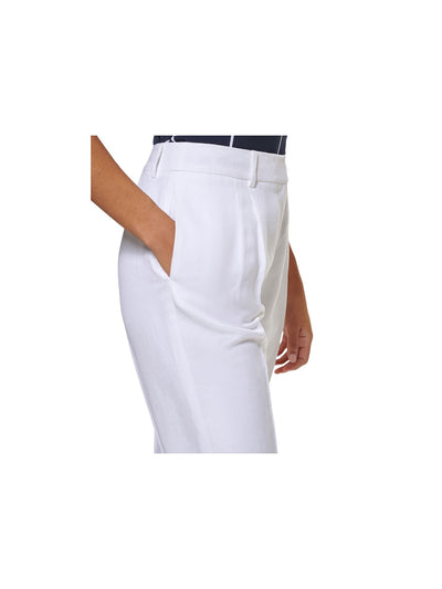 CALVIN KLEIN Womens White Zippered Pocketed Hook And Bar Closure Pleated Wear To Work Cropped Pants Petites 2P