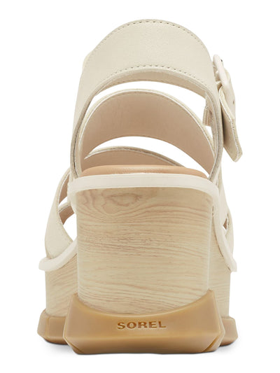 SOREL Womens White 1-1/2" Platform Strappy Padded Joanie Iii Open Toe Wedge Buckle Leather Heeled Sandal 8.5