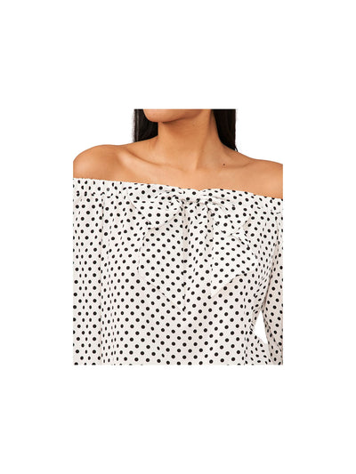 RILEY&RAE Womens White Polka Dot Long Sleeve Off Shoulder Top L