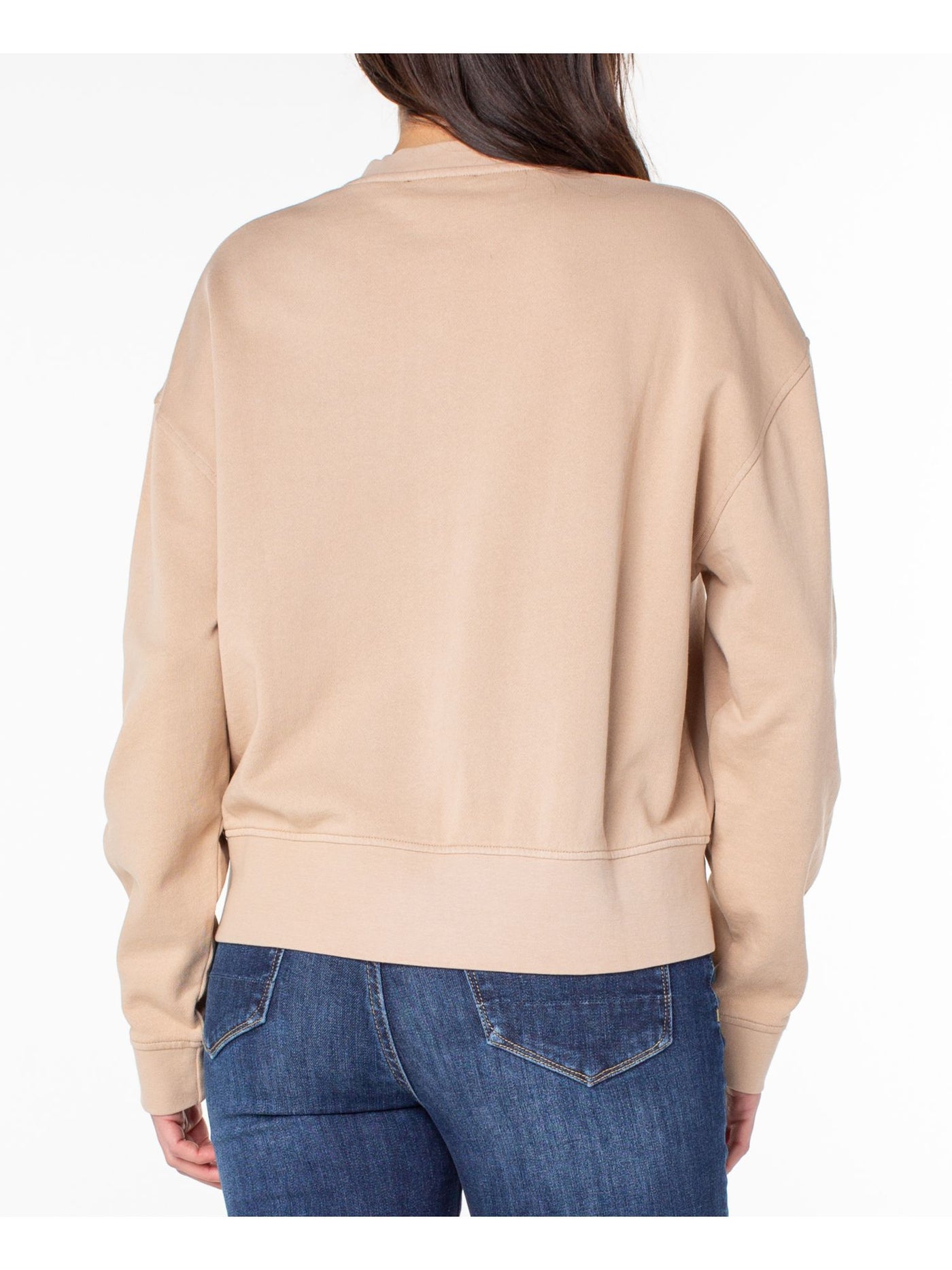 EARNEST SEWN NEW YORK Womens Beige Ribbed Henley Pullover Long Sleeve Crew Neck Top M