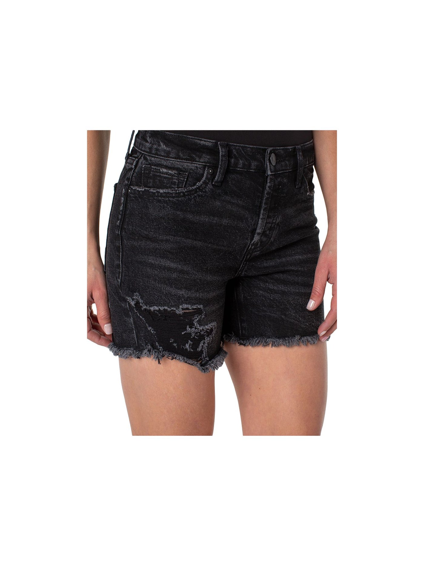 EARNEST SEWN NEW YORK Womens Black Denim Zippered Pocketed Frayed Hem Button Fly Distressed Shorts Shorts 24