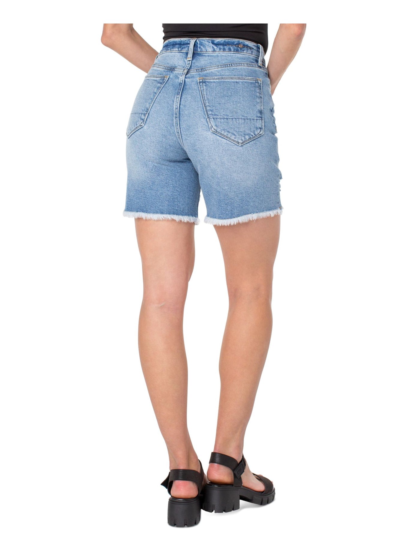 EARNEST SEWN NEW YORK Womens Blue Pocketed Frayed Button Fly Cutoff Hem Shorts 28
