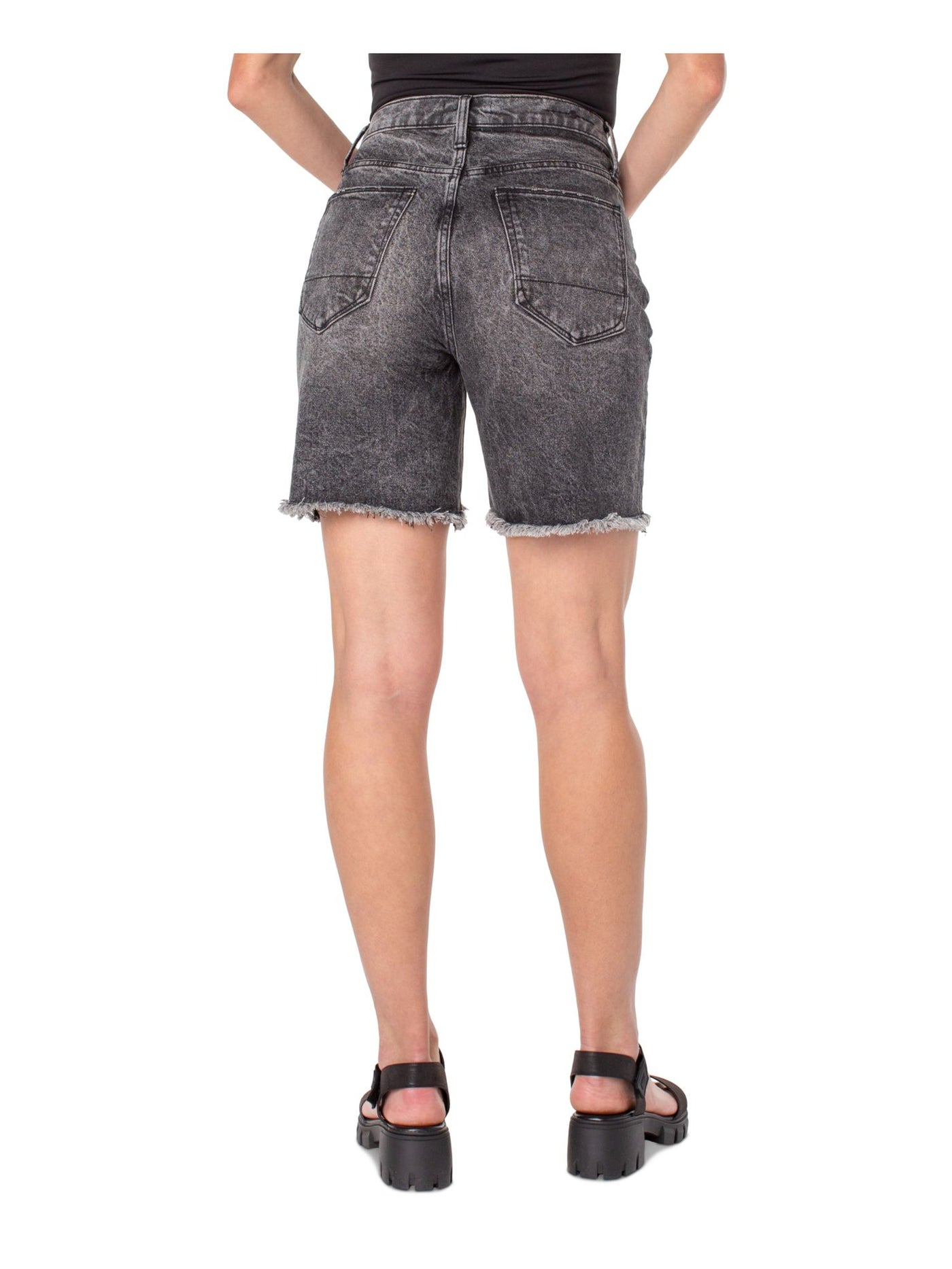 EARNEST SEWN NEW YORK Womens Gray Denim Frayed Pocketed Button Fly High Waist Shorts 26