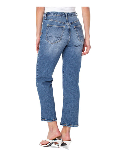 EARNEST SEWN NEW YORK Womens Blue Zippered Pocketed Slim Straight Cropped High Waist Jeans 29
