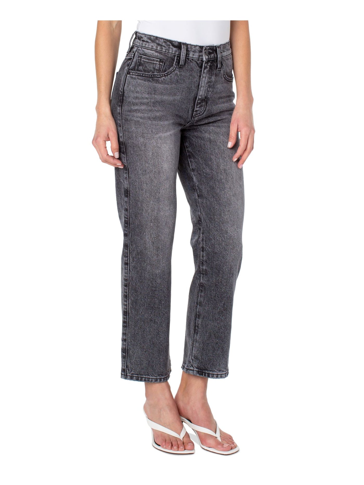 EARNEST SEWN NEW YORK Womens Gray Zippered Pocketed Straight Leg Ankle Crop High Waist Jeans 33 Waist