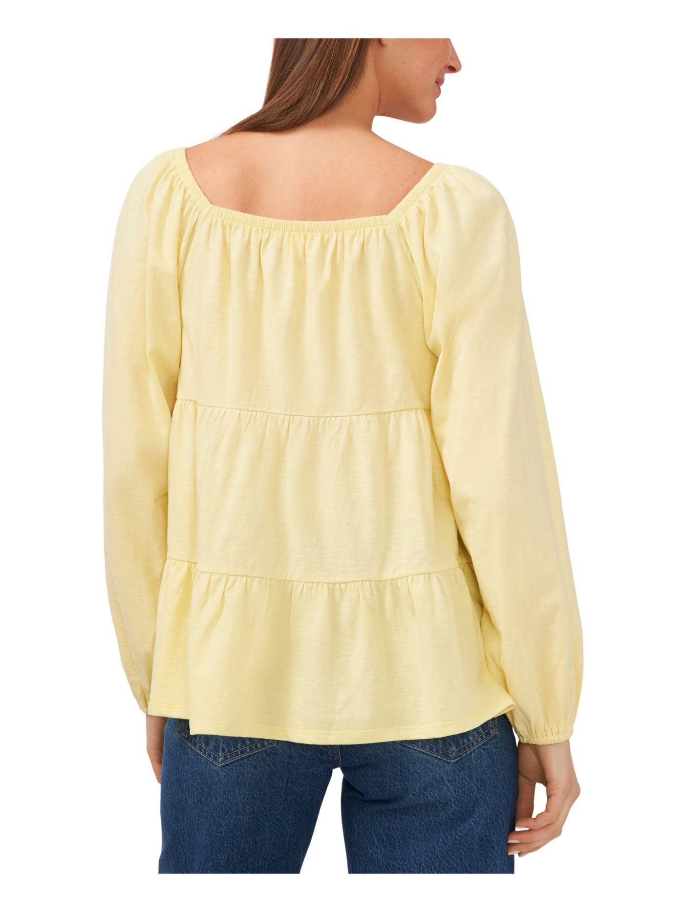 RILEY&RAE Womens Yellow Long Sleeve Square Neck Blouse XS