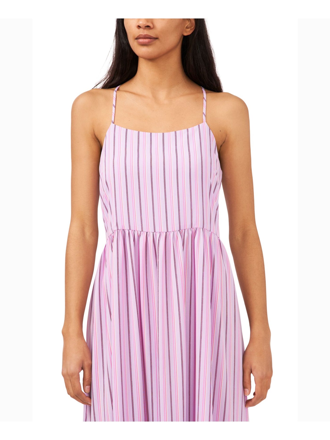 RILEY&RAE Womens Purple Zippered Crisscross Back Straps Striped Sleeveless Scoop Neck Midi Fit + Flare Dress XXL