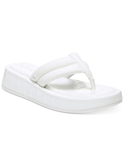 CIRCUS BY SAM EDELMAN Womens White Croc Embossed 1" Platform Padded Laina Round Toe Wedge Slip On Flip Flop Sandal 6 M