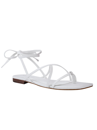 MARC FISHER Womens White Strappy Latent Square Toe Lace-Up Thong Sandals Shoes 10 M