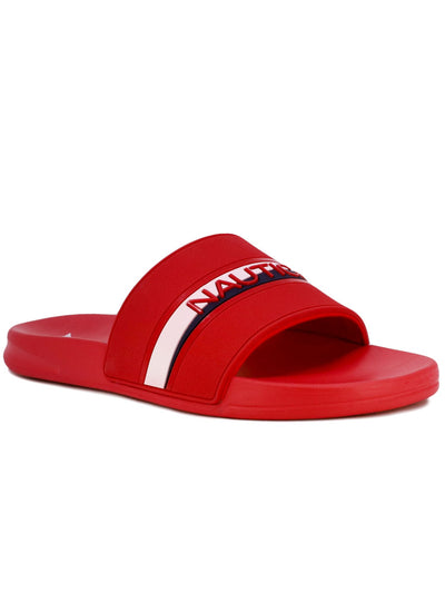 NAUTICA Mens Red Colorblocked Stripe Padded Compara Round Toe Slip On Slide Sandals Shoes 7