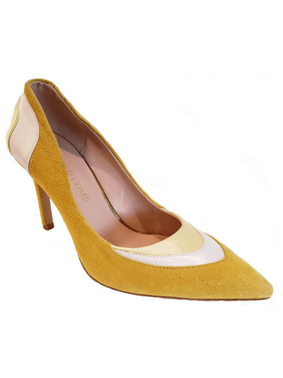 THINGS II COME Womens Yellow Color Block Padded Junna Pointed Toe Stiletto Slip On Dress Pumps Shoes 9.5 M