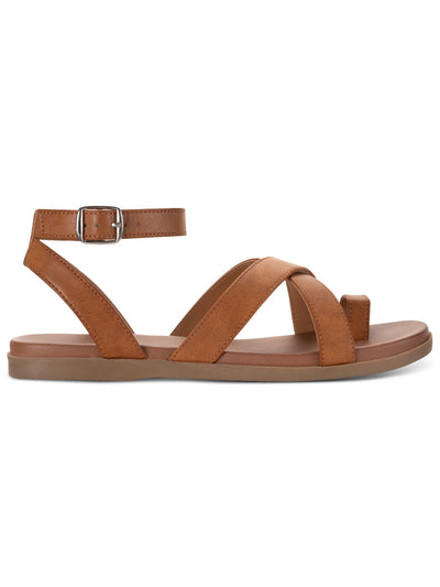 STYLE & COMPANY Womens Brown Toe Loop Criscross Straps Adjustable Strap Ankle Strap Lianaa Round Toe Buckle Sandals 10 M