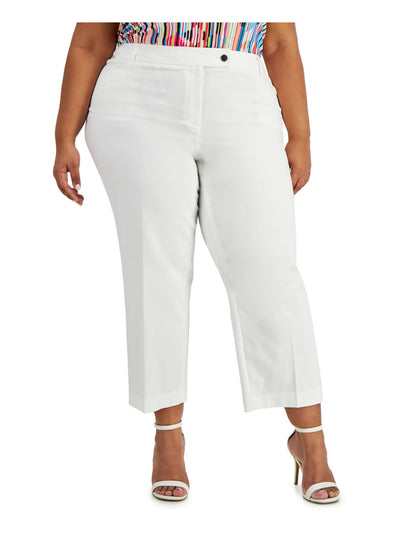 ANNE KLEIN Womens White Zippered Pocketed Button Closure Wear To Work Cropped Pants Plus 20W