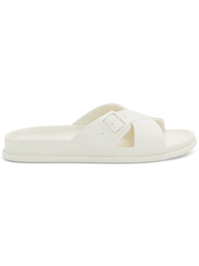 LUCKY BRAND Womens White Buckle Accent Comfort Roseleen Round Toe Slip On Slide Sandals Shoes 7 M