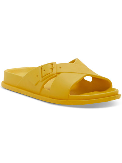 LUCKY BRAND Womens Yellow Crisscross Strap Buckle Accent Comfort Roseleen Round Toe Platform Slip On Slide Sandals Shoes 10 M