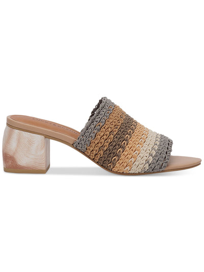 LUCKY BRAND Womens Beige Textured Woven Padded Nanssi Open Toe Block Heel Slip On Heeled Sandal 6.5 M