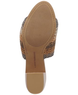 LUCKY BRAND Womens Beige Textured Woven Padded Nanssi Open Toe Block Heel Slip On Heeled M