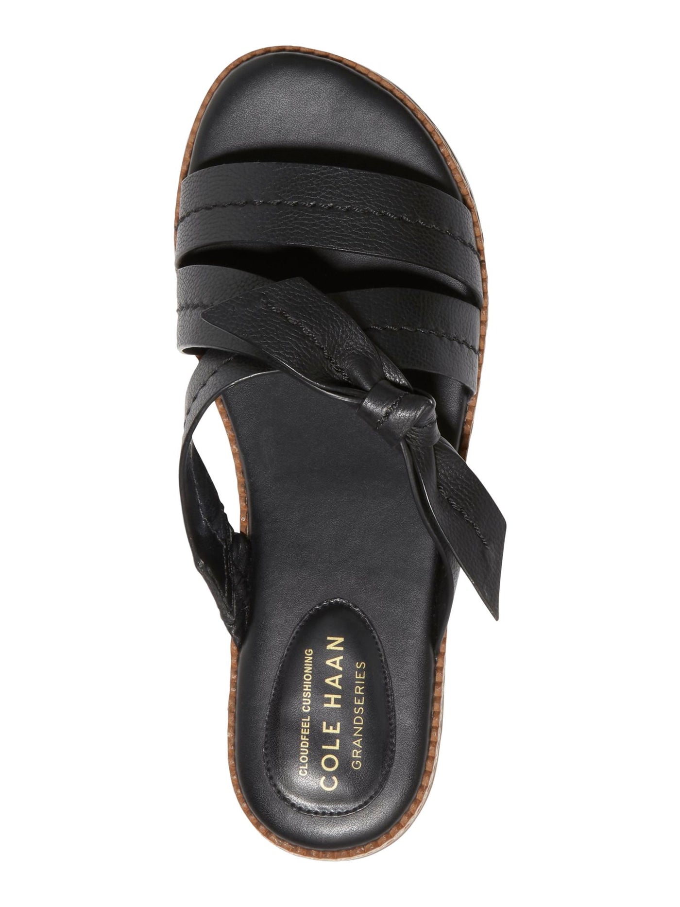 COLE HAAN Womens Black Strappy Goring Bow Accent Cushioned Cloud All Day Round Toe Slip On Slide Sandals Shoes 7.5 B